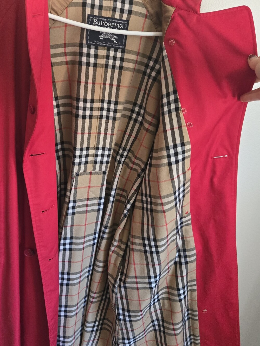 vintage red Burberry Gabardine Double Breasted Plaid Lining trench coat - Picture 3 of 14